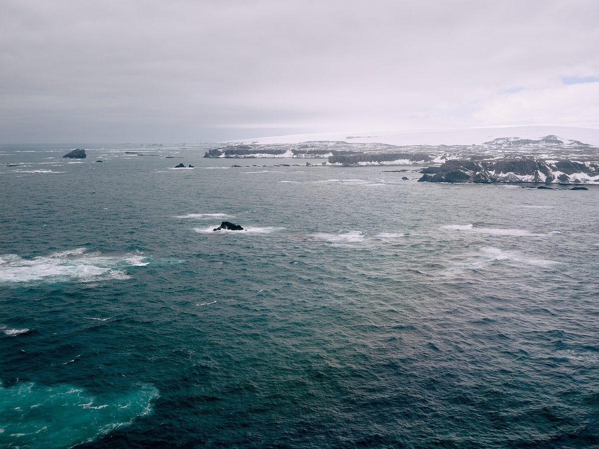 Travelers arriving by air at King George Island, Antarctica