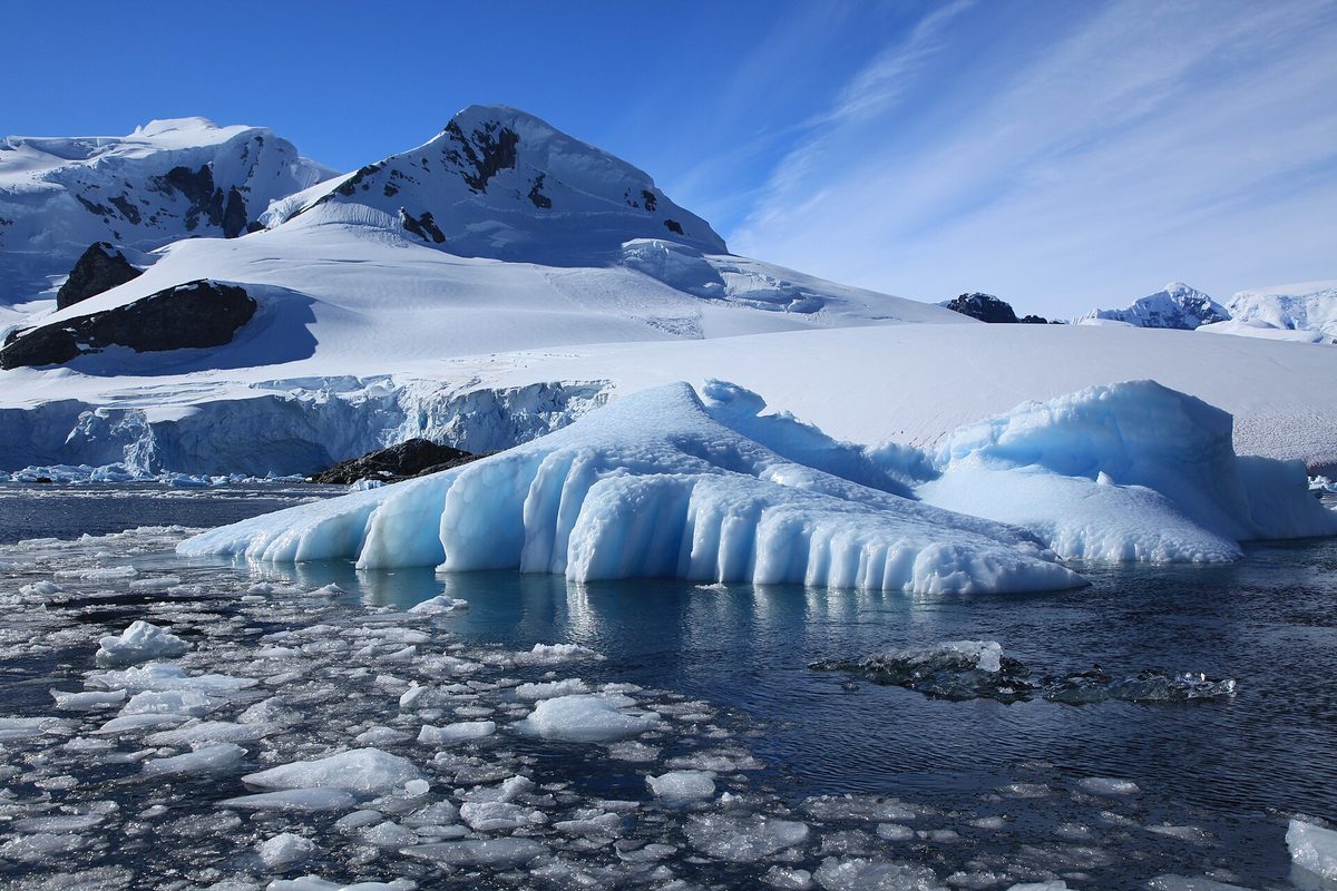 A blue iceberg in Paradise Harbour on the Antarctic Peninsula