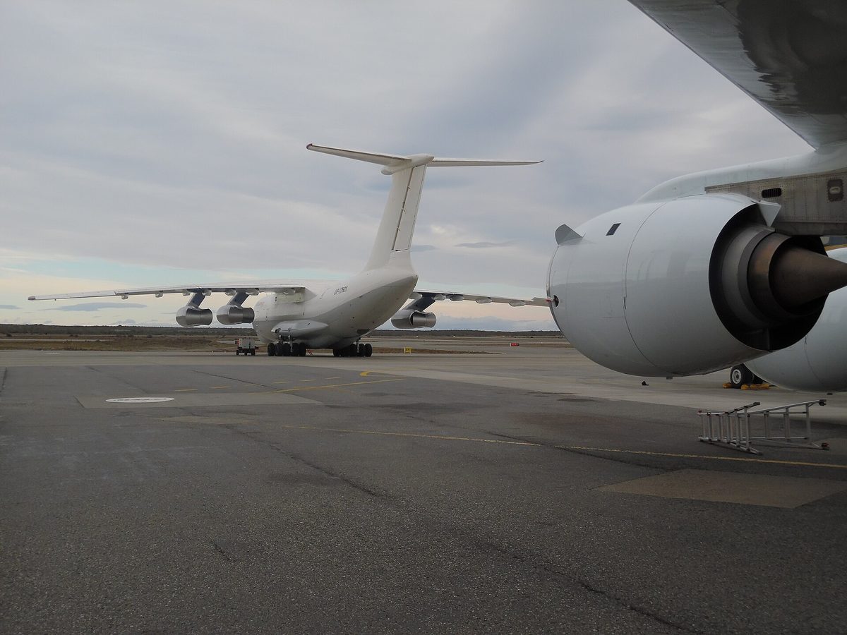 A large cargo jet on the ice runway serving interior Antarctica