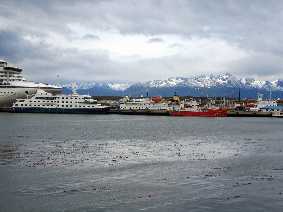 The port and waterfront of Ushuaia, Argentina, the main gateway to Antarctica
