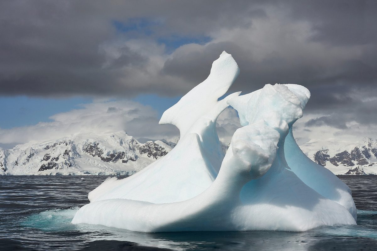 A sculpted blue iceberg off the Antarctic Peninsula