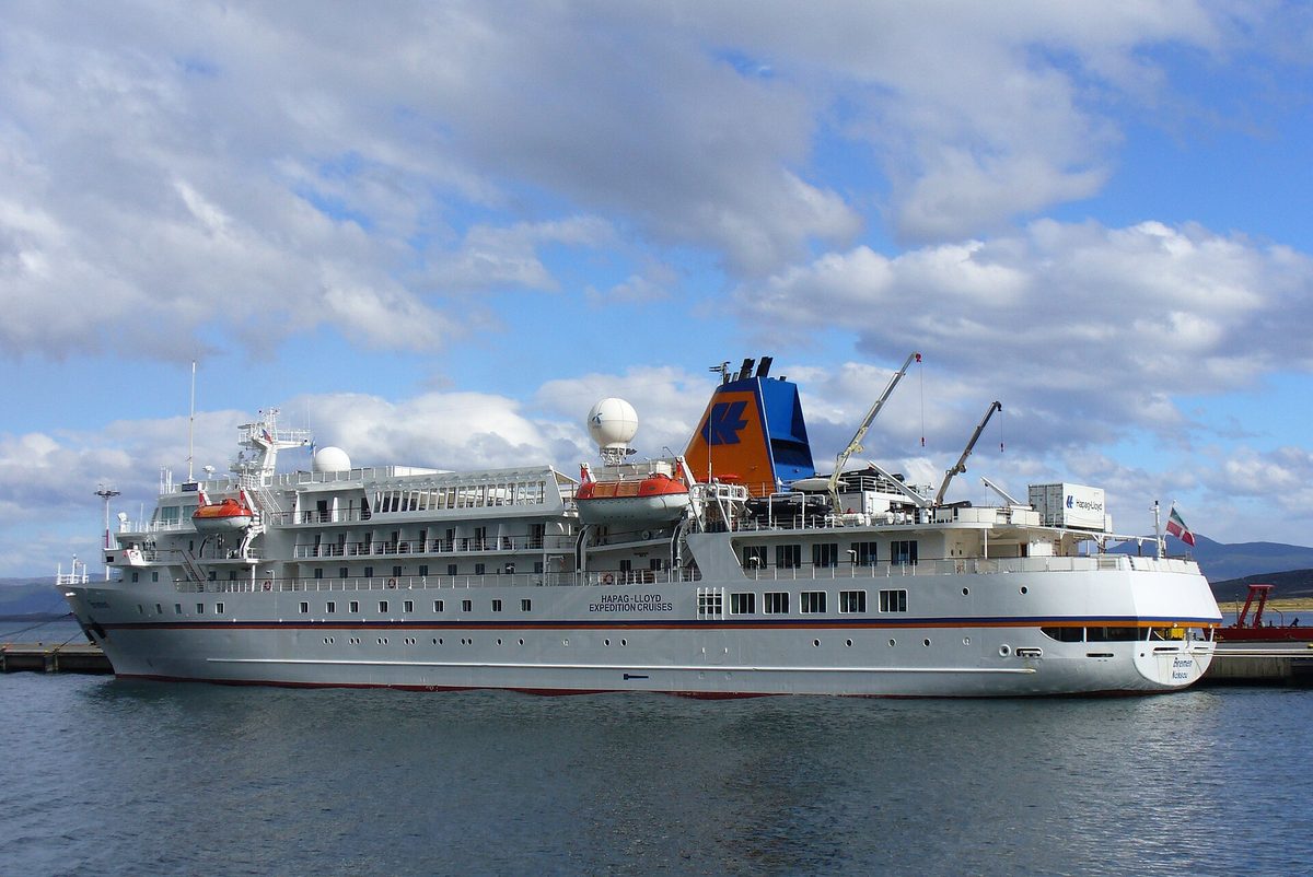Expedition ships in Ushuaia harbour during the Antarctic cruise season